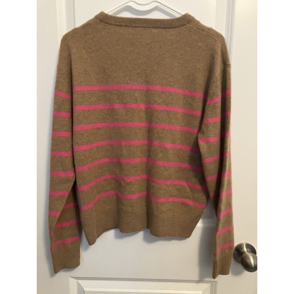 Marine Layer Harper Cashmere Sweater Womens Medium Brown Pink Striped crewneck - Picture 4 of 5